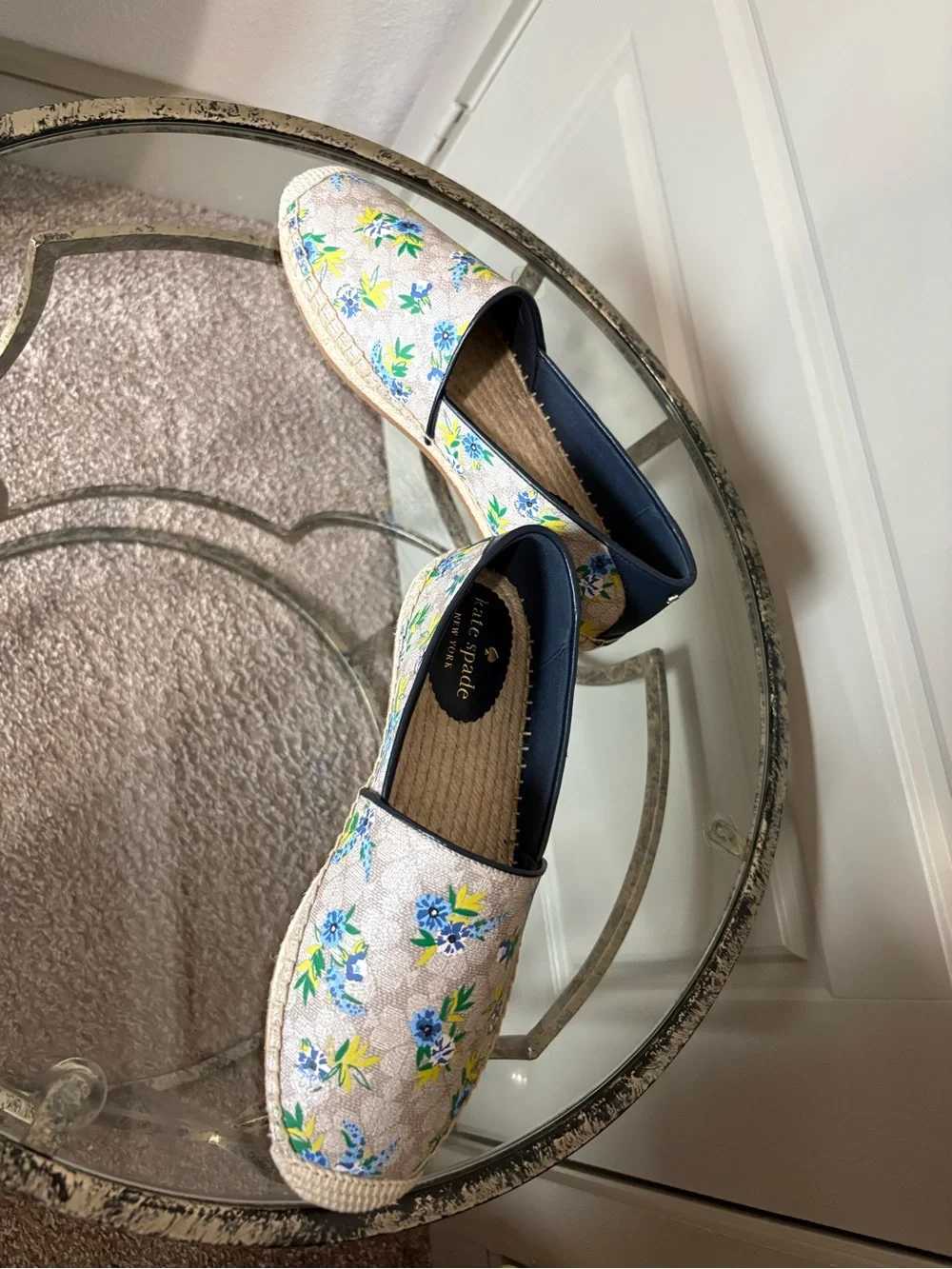 kate spade Blue & Cream Floral Espadrille Slip-Ons